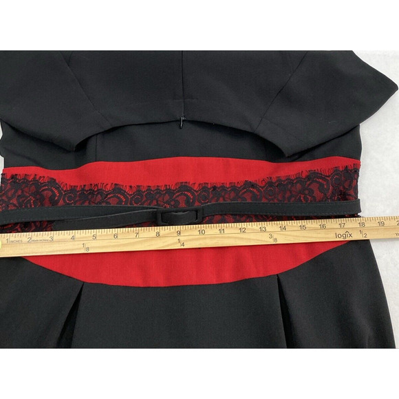 Danny & Nicole Dress Womens Plus Size 18 Black Red Lace Trim Party Knee Length - Picture 8 of 10